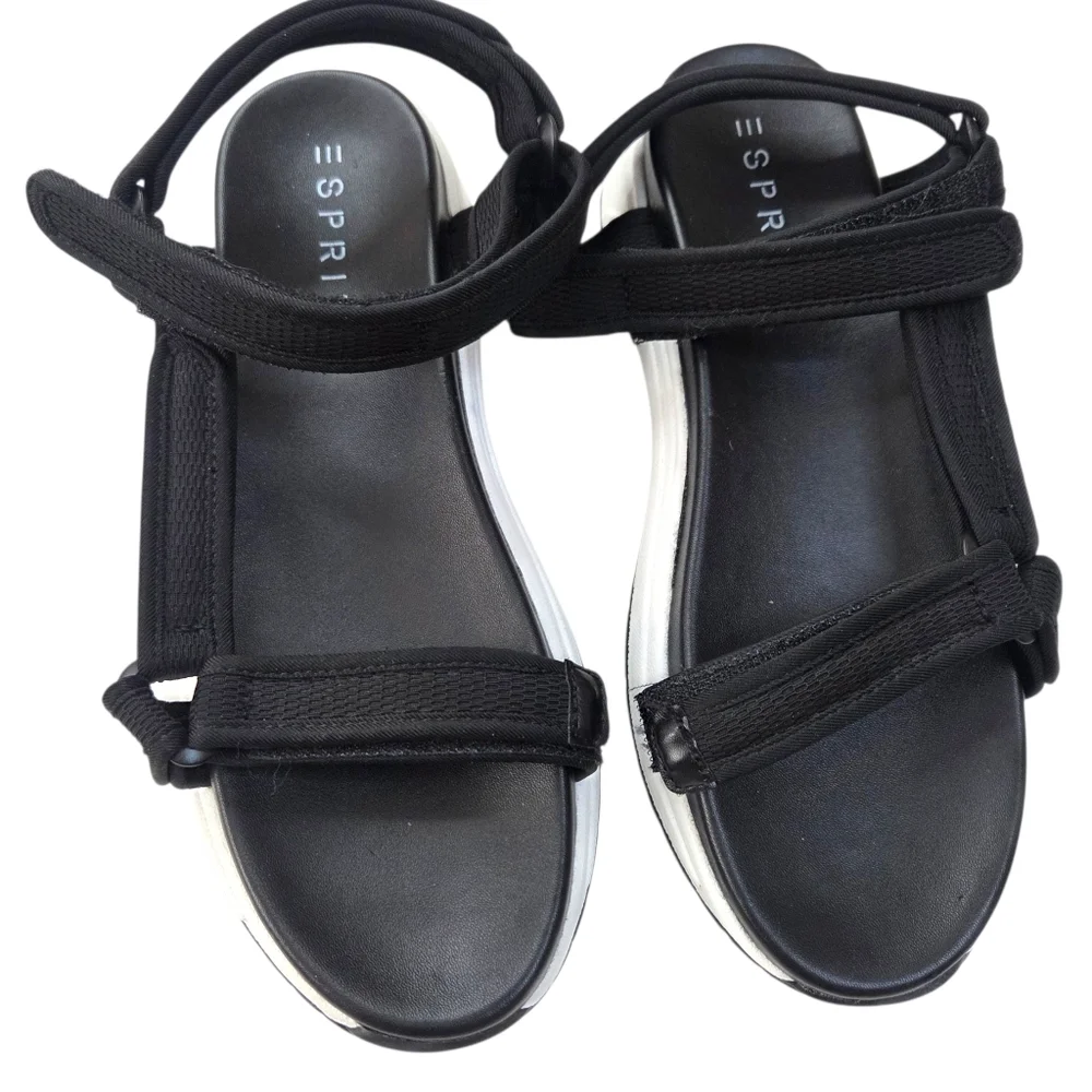 Esprit Y2K Sporty Platform Sandals Womens 9 Black White Ankle Strap Open Toe